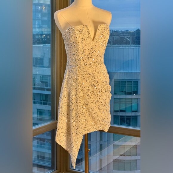 🆕 RETROFETE 🧿 NWOT Omer Sequin Dress, White & Silver, Sz XS (UK 8 US 4 ) - Picture 4 of 16